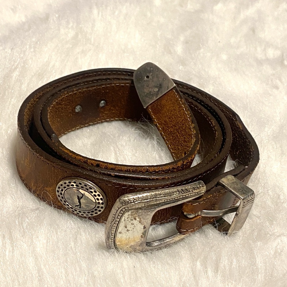 Vintage 90’s PGA tour Danbury Brown Leather Belt with Silver Buckle 40” length